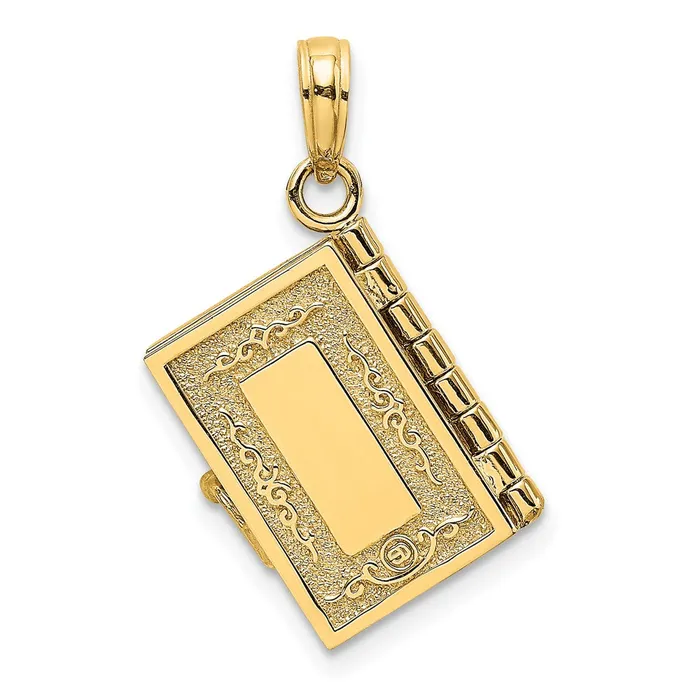 TreasureFineJewelers Charm Necklaces 10k Yellow Gold 3D Moveable Pages Holy Bible w Lords Prayer Charm