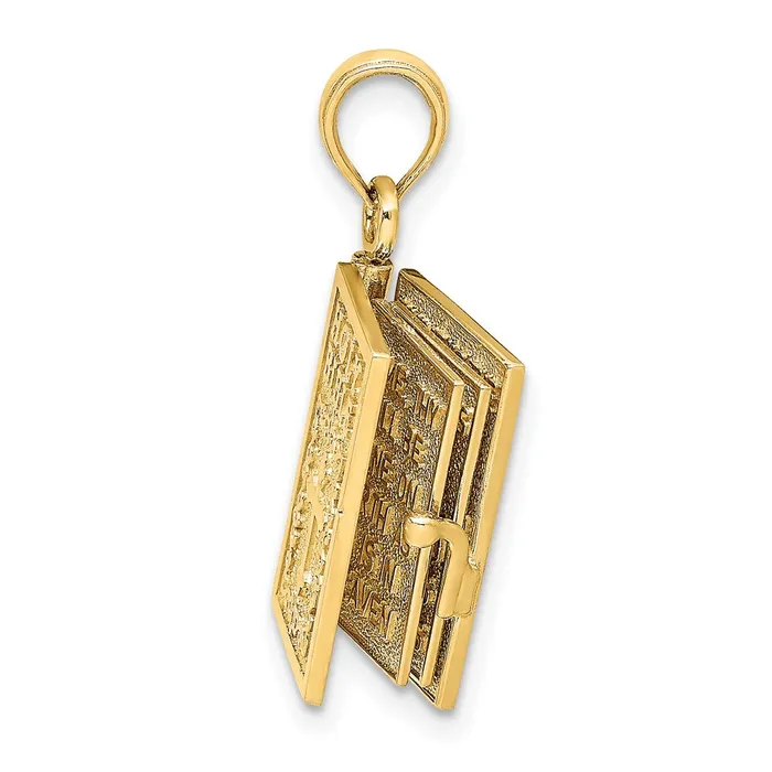 TreasureFineJewelers Charm Necklaces 10k Yellow Gold 3D Moveable Pages Holy Bible w Lords Prayer Charm