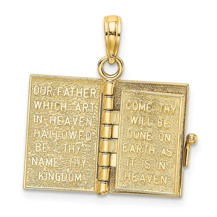 TreasureFineJewelers Charm Necklaces 10k Yellow Gold 3D Moveable Pages Holy Bible w Lords Prayer Charm