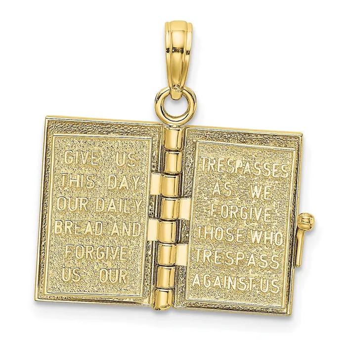 TreasureFineJewelers Charm Necklaces 10k Yellow Gold 3D Moveable Pages Holy Bible w Lords Prayer Charm