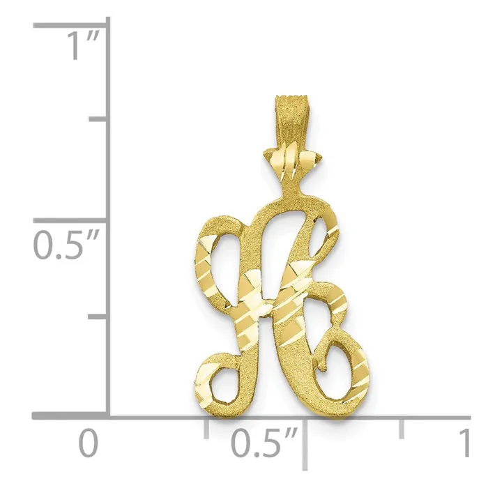 TreasureFineJewelers Charm Necklaces 10k Yellow Gold Diamondcut Grooved Initial A Charm