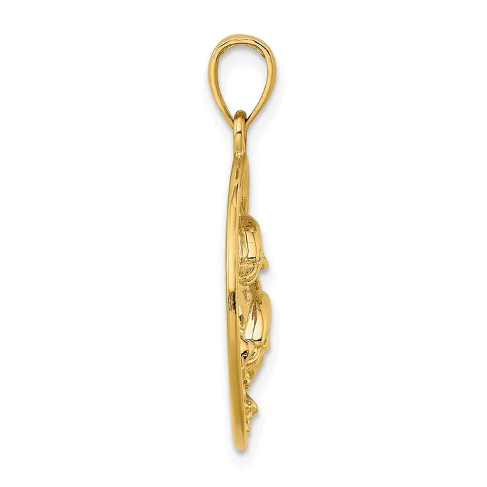 TreasureFineJewelers Charm Necklaces 14K Double Dolphins In Circle Charm