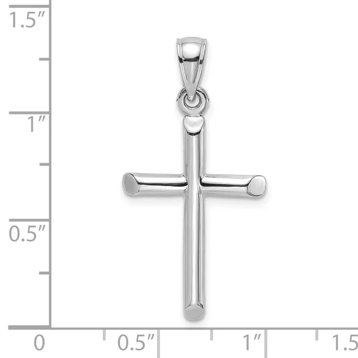 TreasureFineJewelers Charm Necklaces 14K White Gold Polished Cylinder Cross Charm