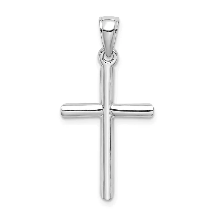 TreasureFineJewelers Charm Necklaces 14K White Gold Polished Cylinder Cross Charm
