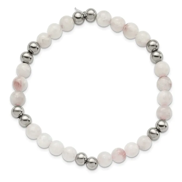 TreasureFineJewelers Chisel Stainless Steel Polished 6mm White Moonstone Beaded Stretch Bracelet Bracelets