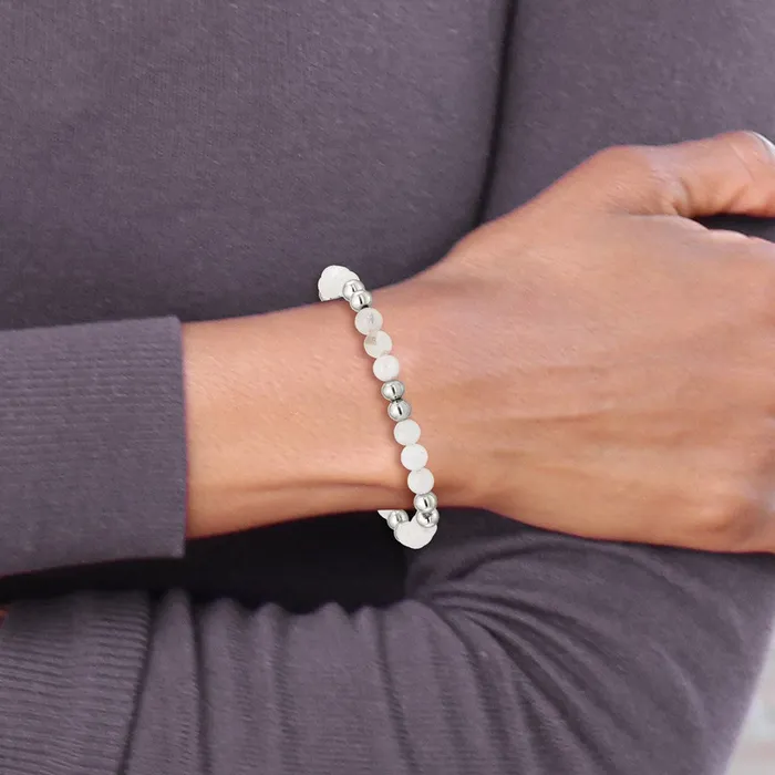 TreasureFineJewelers Chisel Stainless Steel Polished 6mm White Moonstone Beaded Stretch Bracelet Bracelets