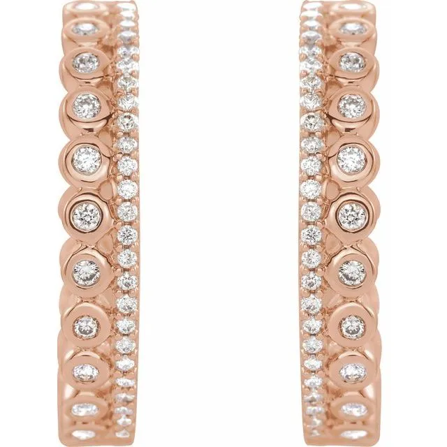 TreasureFineJewelers Earrings 14K Rose 13 CTW Diamond Geometric Hoop Earrings