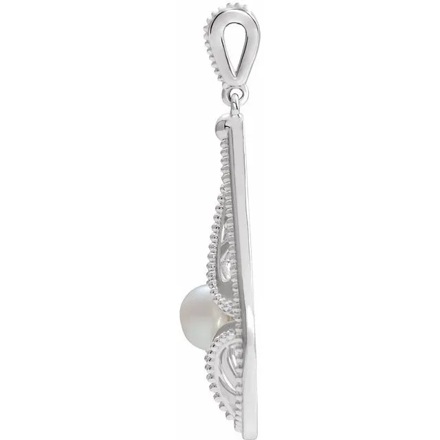 TreasureFineJewelers Earrings 14K White Gold Cultured White Gold Freshwater Pearl VintageInspired Pendant