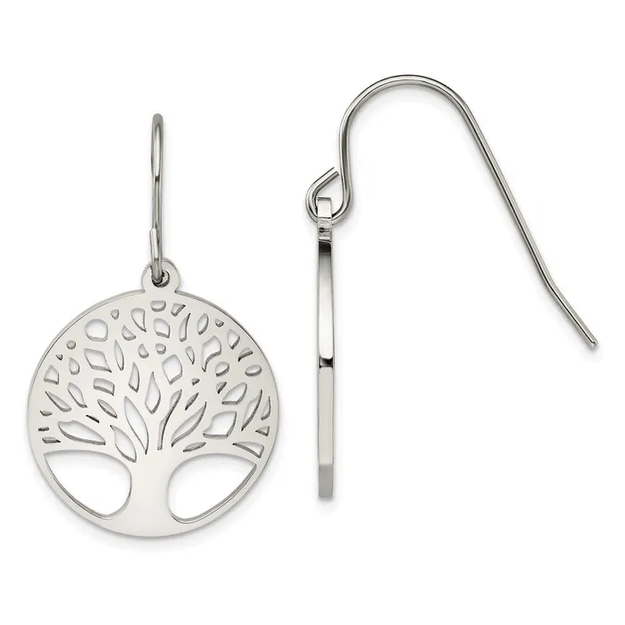 TreasureFineJewelers Earrings Chisel Stainless Steel Polished Tree of Life Cutout Shepherd Hook Earrings TreasureFineJewelers Earrings Chisel Stainless Steel Polished Tree of Life Cutout Shepherd Hook Earrings