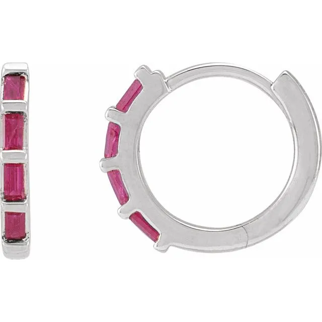 TreasureFineJewelers Earrings Sterling Silver Natural Ruby Huggie Earrings TreasureFineJewelers Earrings Sterling Silver Natural Ruby Huggie Earrings