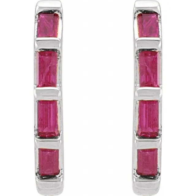 TreasureFineJewelers Earrings Sterling Silver Natural Ruby Huggie Earrings