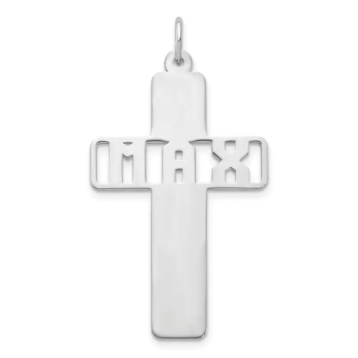 TreasureFineJewelers Necklaces 10K White Gold Polished Cross with Cut Out Name Charm TreasureFineJewelers Necklaces 10K White Gold Polished Cross with Cut Out Name Charm