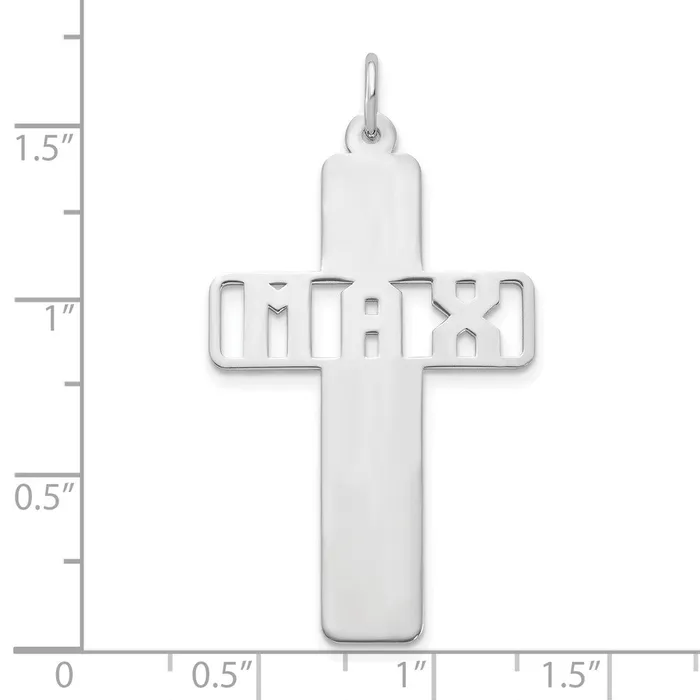 TreasureFineJewelers Necklaces 10K White Gold Polished Cross with Cut Out Name Charm