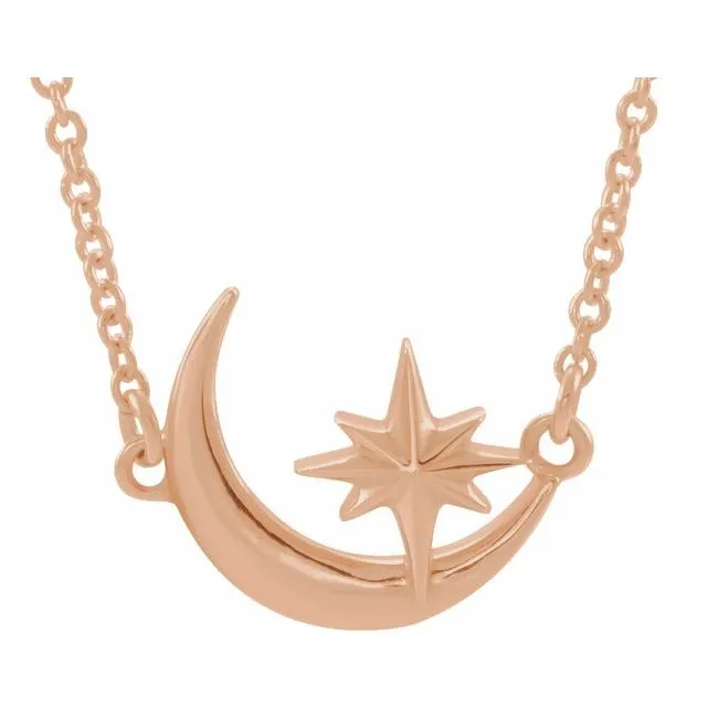 TreasureFineJewelers Necklaces 14K Rose Gold Crescent Moon Star 1618 Necklace TreasureFineJewelers Necklaces 14K Rose Gold Crescent Moon Star 1618 Necklace