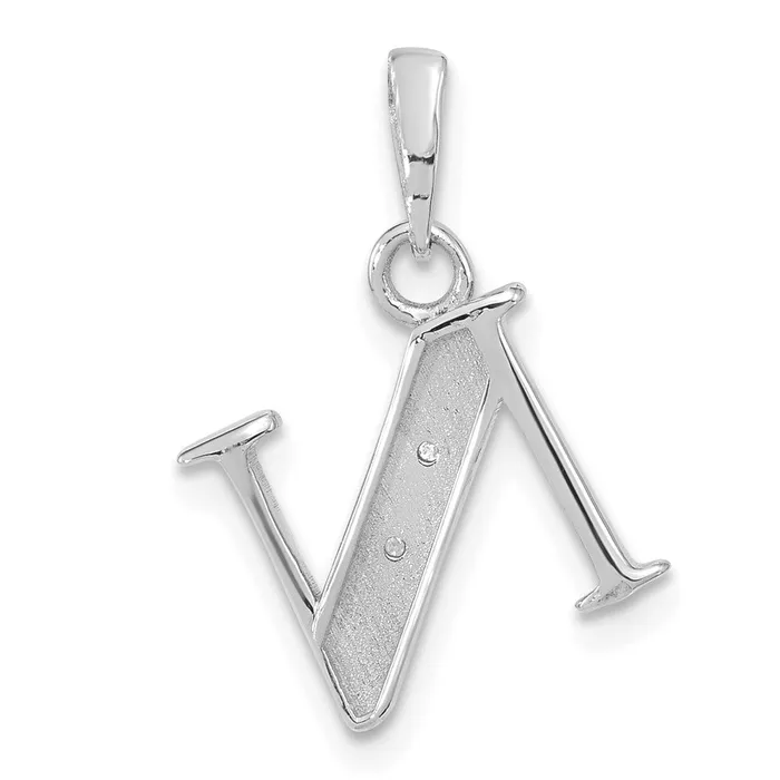 TreasureFineJewelers Necklaces 14K White Gold Diamond Letter N Initial Pendant