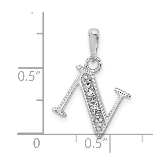TreasureFineJewelers Necklaces 14K White Gold Diamond Letter N Initial Pendant