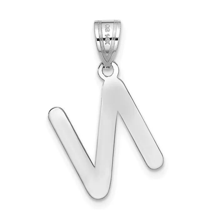 TreasureFineJewelers Necklaces 14k White Gold Polished Bubble Letter N Initial Pendant