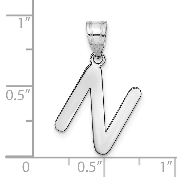 TreasureFineJewelers Necklaces 14k White Gold Polished Bubble Letter N Initial Pendant