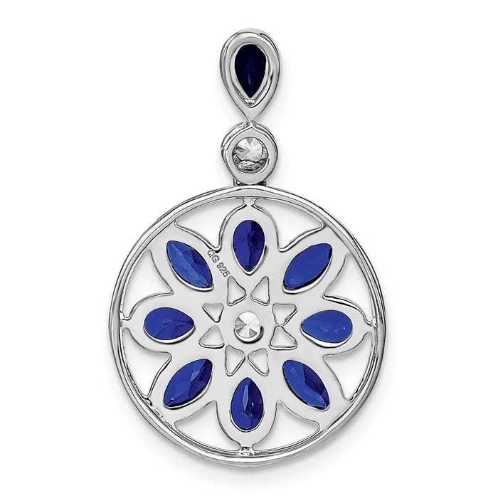 TreasureFineJewelers Necklaces 14k White Gold Sapphire and Diamond Pendant