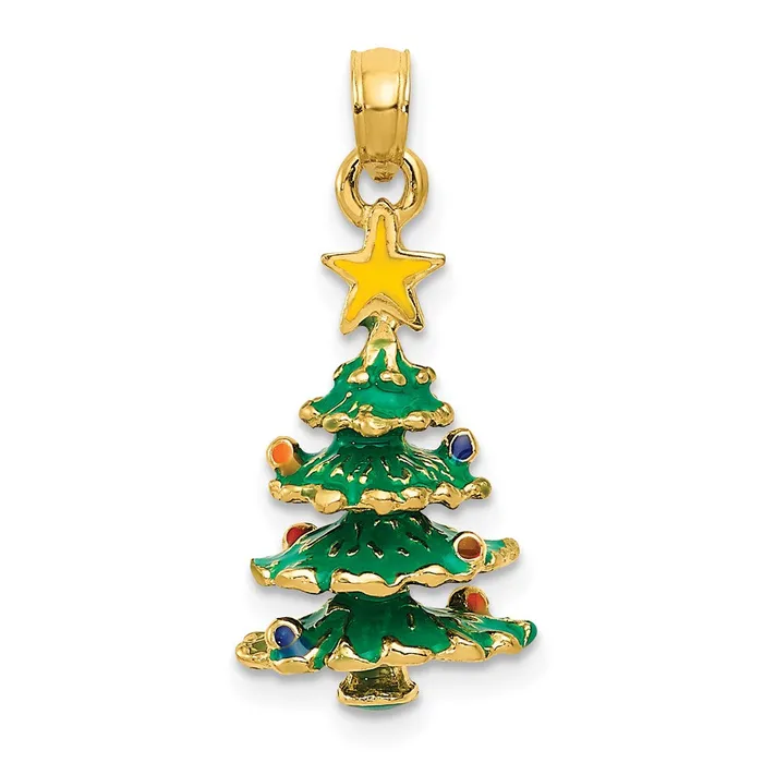 TreasureFineJewelers Necklaces 14k Yellow Gold 3D Enameled Christmas Tree Pendant TreasureFineJewelers Necklaces 14k Yellow Gold 3D Enameled Christmas Tree Pendant