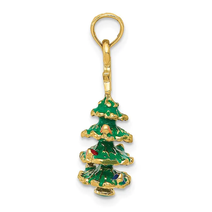 TreasureFineJewelers Necklaces 14k Yellow Gold 3D Enameled Christmas Tree Pendant