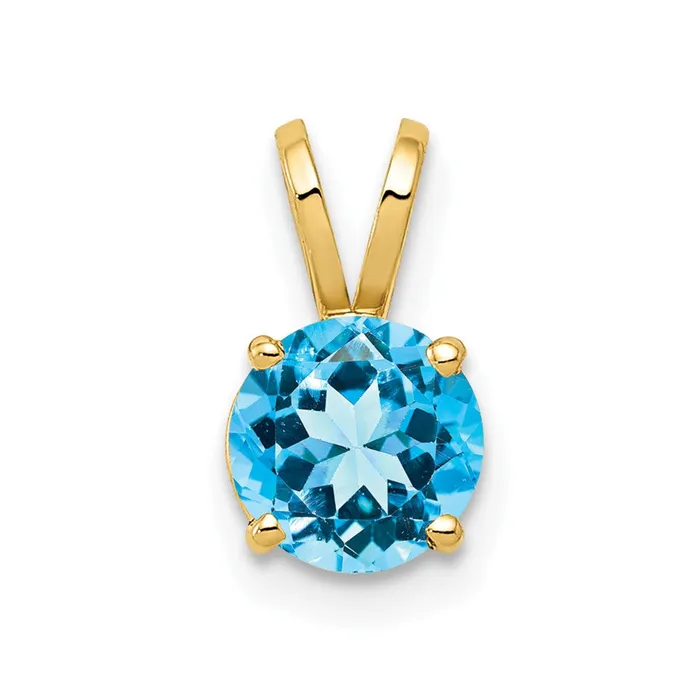 TreasureFineJewelers Necklaces 14k Yellow Gold 6mm Blue Topaz pendant