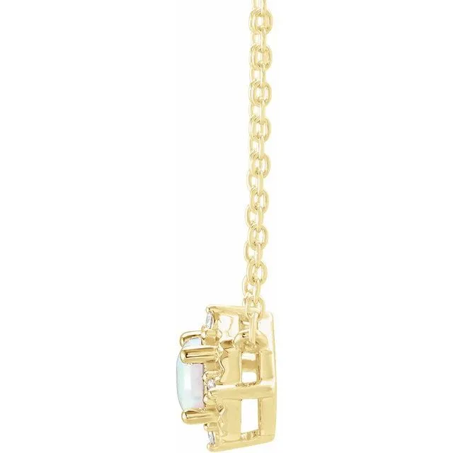 TreasureFineJewelers Necklaces 14K Yellow Gold LabGrown White Gold Opal 04 CTW Natural Diamond HaloStyle 18 Necklace
