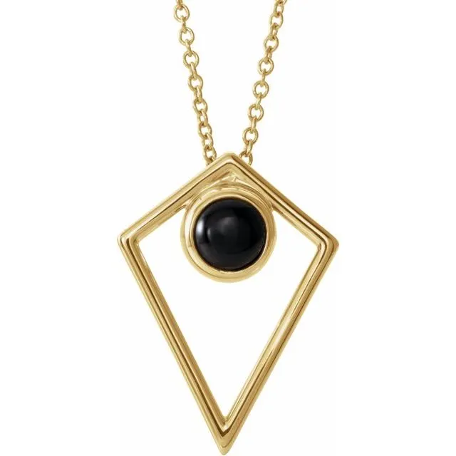 TreasureFineJewelers Necklaces 14K Yellow Gold Natural Black Onyx Cabochon Pyramid 1618 Necklace TreasureFineJewelers Necklaces 14K Yellow Gold Natural Black Onyx Cabochon Pyramid 1618 Necklace
