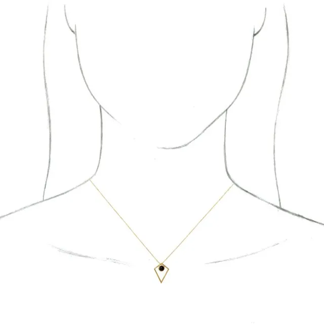 TreasureFineJewelers Necklaces 14K Yellow Gold Natural Black Onyx Cabochon Pyramid 1618 Necklace