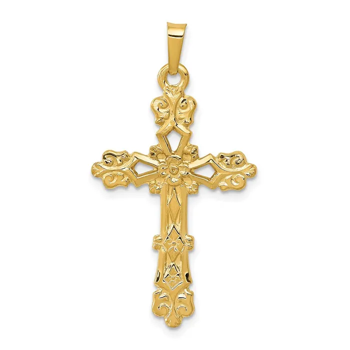 TreasureFineJewelers Necklaces 14k Yellow Gold Polished Budded Cross Pendant TreasureFineJewelers Necklaces 14k Yellow Gold Polished Budded Cross Pendant