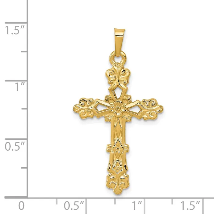TreasureFineJewelers Necklaces 14k Yellow Gold Polished Budded Cross Pendant