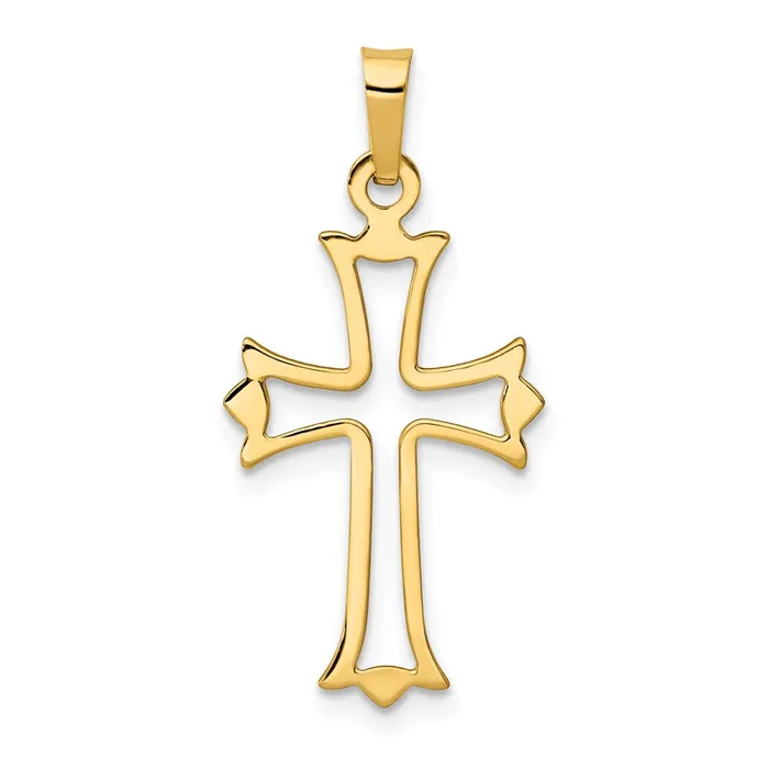 TreasureFineJewelers Necklaces 14k Yellow Gold Polished Cutout Fleur de Lis Cross Pendant TreasureFineJewelers Necklaces 14k Yellow Gold Polished Cutout Fleur de Lis Cross Pendant