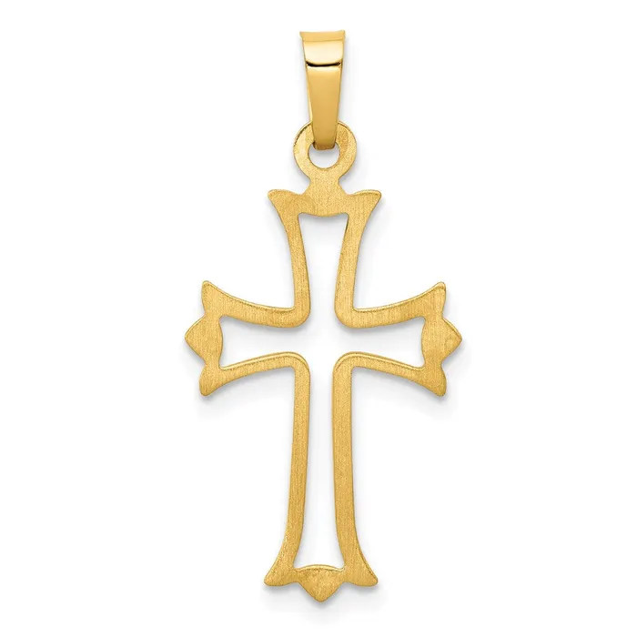 TreasureFineJewelers Necklaces 14k Yellow Gold Polished Cutout Fleur de Lis Cross Pendant