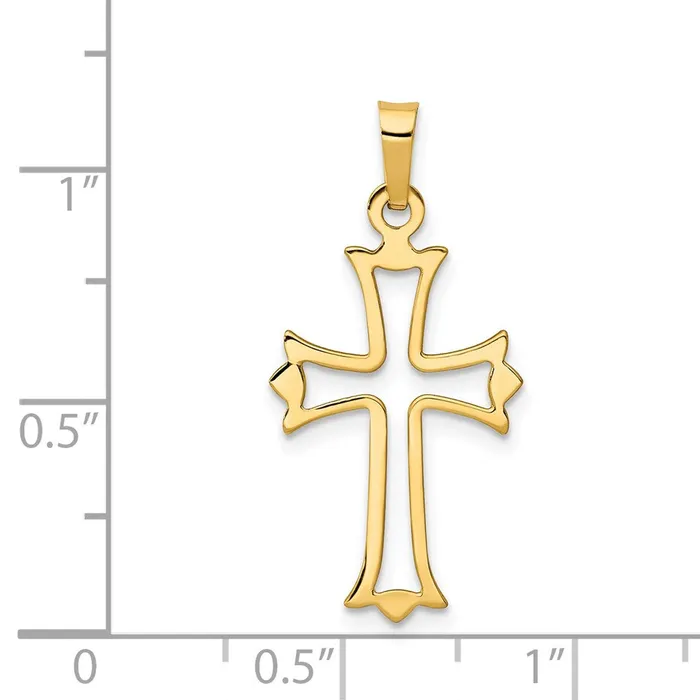TreasureFineJewelers Necklaces 14k Yellow Gold Polished Cutout Fleur de Lis Cross Pendant