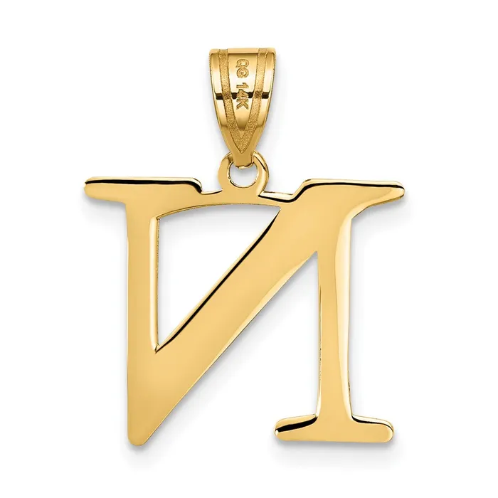 TreasureFineJewelers Necklaces 14k Yellow Gold Polished Etched Letter N Initial Pendant