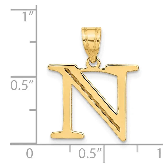 TreasureFineJewelers Necklaces 14k Yellow Gold Polished Etched Letter N Initial Pendant