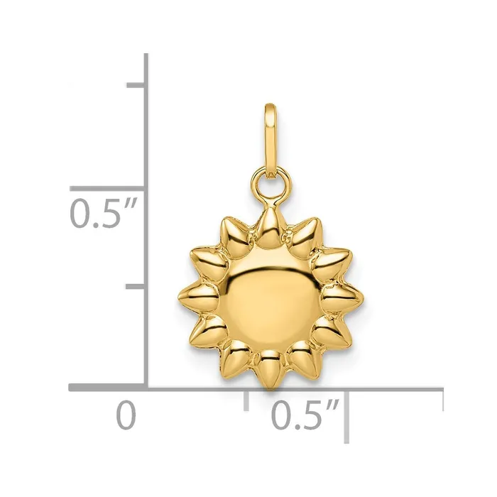 TreasureFineJewelers Necklaces 14k Yellow Gold Polished Puffed Sun Pendant
