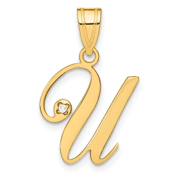 TreasureFineJewelers Necklaces 14k Yellow Gold Script Letter U Initial Pendant with Diamond TreasureFineJewelers Necklaces 14k Yellow Gold Script Letter U Initial Pendant with Diamond