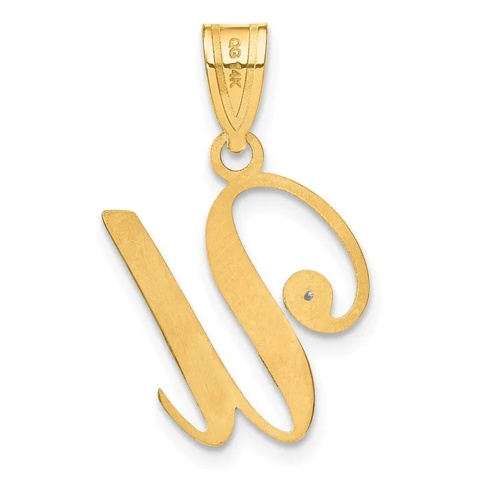 TreasureFineJewelers Necklaces 14k Yellow Gold Script Letter U Initial Pendant with Diamond