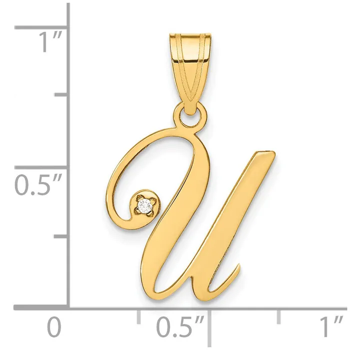 TreasureFineJewelers Necklaces 14k Yellow Gold Script Letter U Initial Pendant with Diamond