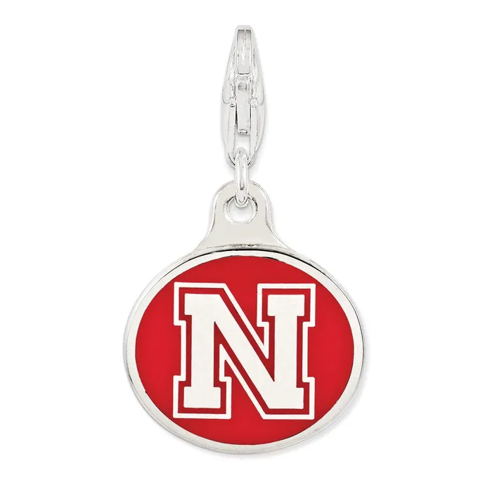 TreasureFineJewelers Necklaces Amore La Vita Sterling Silver Rhodiumplated Polished Enameled University of Nebraska Charm with Fancy Lobster Clasp