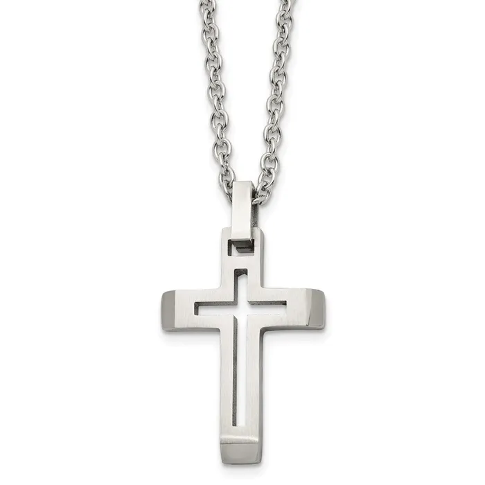 TreasureFineJewelers Necklaces Chisel Stainless Steel Brushed and Polished Cutout Cross Pendant on a 20 inch Cable Chain Necklace TreasureFineJewelers Necklaces Chisel Stainless Steel Brushed and Polished Cutout Cross Pendant on a 20 inch Cable Chain Necklace