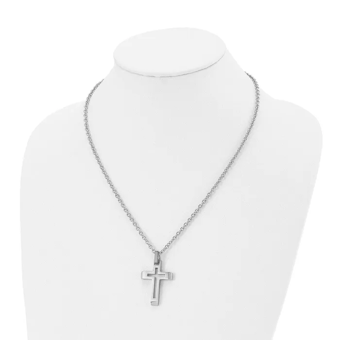 TreasureFineJewelers Necklaces Chisel Stainless Steel Brushed and Polished Cutout Cross Pendant on a 20 inch Cable Chain Necklace