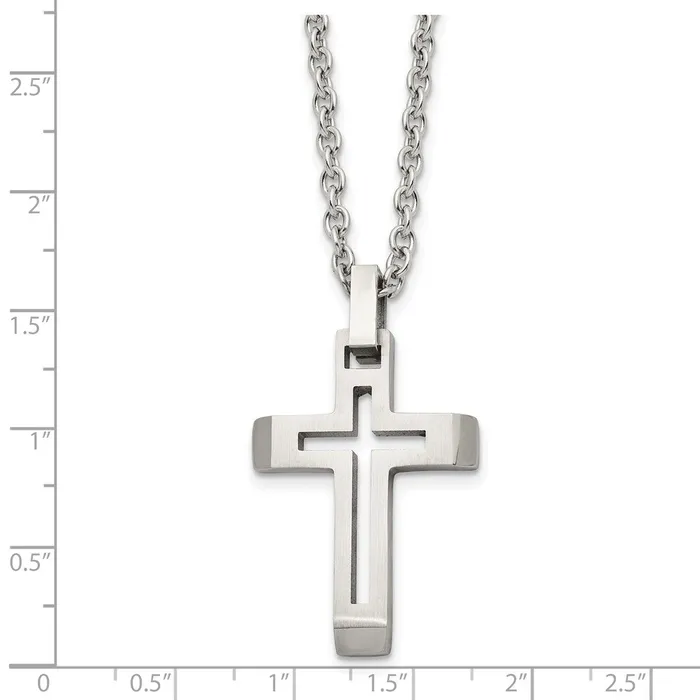 TreasureFineJewelers Necklaces Chisel Stainless Steel Brushed and Polished Cutout Cross Pendant on a 20 inch Cable Chain Necklace