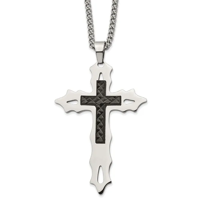TreasureFineJewelers Necklaces Chisel Stainless Steel Polished Diamond Cut Black IPplated Cross Pendant on a 24 inch Curb Chain Necklace TreasureFineJewelers Necklaces Chisel Stainless Steel Polished Diamond Cut Black IPplated Cross Pendant on a 24 inch Curb Chain Necklace