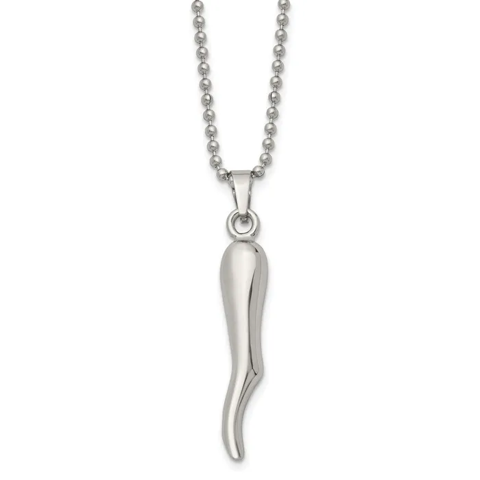 TreasureFineJewelers Necklaces Chisel Stainless Steel Polished Italian Horn Pendant on a 22 inch Ball Chain Necklace TreasureFineJewelers Necklaces Chisel Stainless Steel Polished Italian Horn Pendant on a 22 inch Ball Chain Necklace