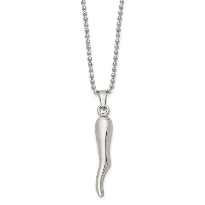 TreasureFineJewelers Necklaces Chisel Stainless Steel Polished Italian Horn Pendant on a 22 inch Ball Chain Necklace