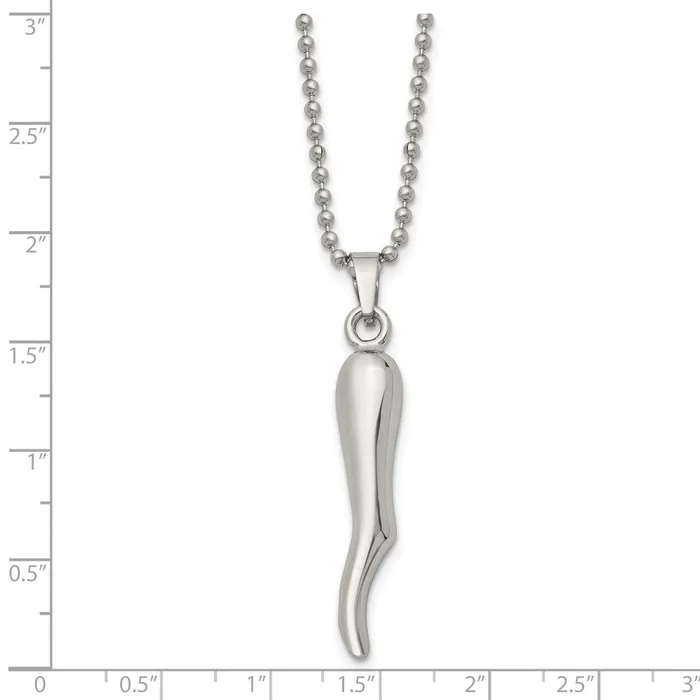 TreasureFineJewelers Necklaces Chisel Stainless Steel Polished Italian Horn Pendant on a 22 inch Ball Chain Necklace