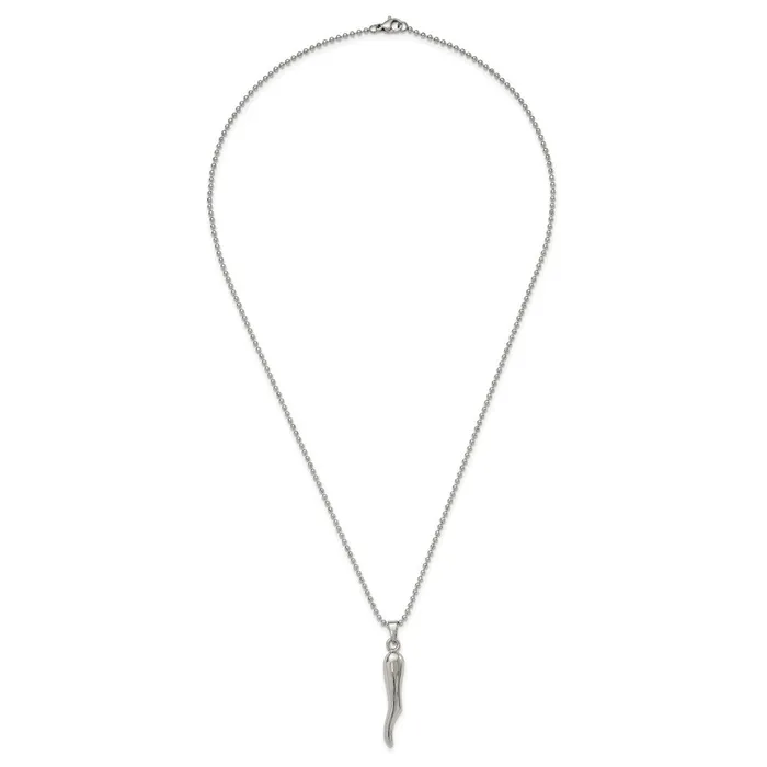 TreasureFineJewelers Necklaces Chisel Stainless Steel Polished Italian Horn Pendant on a 22 inch Ball Chain Necklace