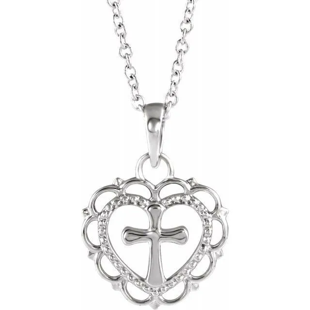 TreasureFineJewelers Necklaces Platinum Youth Heart with Cross 1618 Necklace TreasureFineJewelers Necklaces Platinum Youth Heart with Cross 1618 Necklace